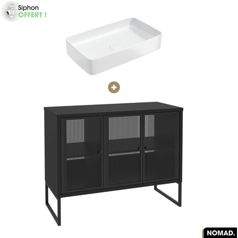 Ensemble meuble sous vasque avec vasque à poser - Siphon OFFERT NOMAD NOIR 102 x 80 x 43 cm (1/5)