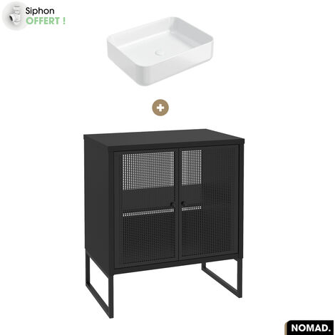 Ensemble meuble sous vasque avec vasque à poser - Siphon OFFERT NOMAD NOIR 70 x 80 x 43 cm (1/5)