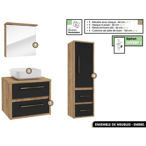 Meuble de salle de bain 2 tiroirs IRIS et miroir Led STAM - 80cm