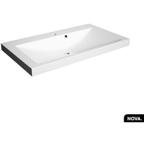 Otitec – Vasque à encastrer blanche 80 cm – Acrylique – Siphon inclus – Installation simple – Pour meuble sous vasque