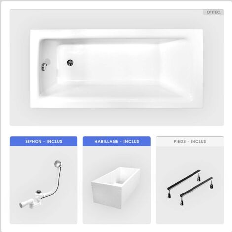 Baignoire rectangulaire - 120 x 70 cm - avec Habillage Polystyrène - Pieds - Vidage Chrome - TALIA (1/4)