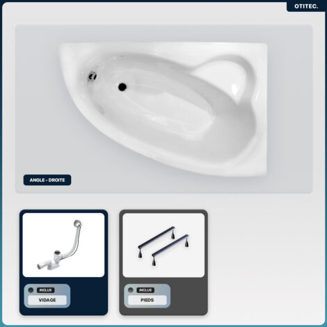 Baignoire asymétrique - 150 x 100 cm - Droite - avec Tablier - Pieds - Vidage Chrome - NATALIA (1/5)