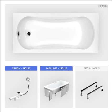 Baignoire rectangulaire - 150 x 70 cm - avec Habillage - Pieds - Vidage Chrome - ARIA (1/5)