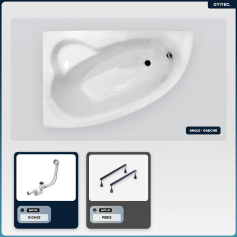 Baignoire asymétrique - 150 x 100 cm - Gauche - sans Habillage - avec Pieds - Vidage Chrome - NATALIA