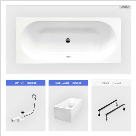 Baignoire rectangulaire - 160 x 75 cm - avec Habillage Polystyrène - Pieds - Vidage Chrome - VITAE (1/5)