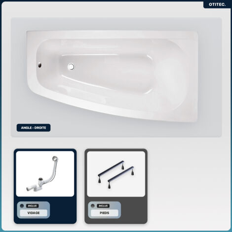 Baignoire asymétrique - 150 x 80 cm - Droite - sans Habillage - avec Pieds - Vidage Chrome - LUNA (1/5)