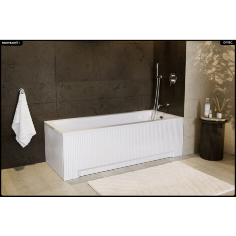 Baignoire rectangulaire - 150 x 70 cm - avec Tablier Blanc Rainuré - Pieds - Vidage Chrome INCLUS - MODERN (1/5)