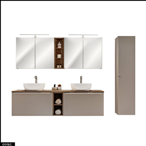 Set de meubles de salle de bain - 180 cm - avec 2 Vasques à poser et Plan - Colonne - 2 Meubles Miroirs LED - BOLD TAUPE (1/5)