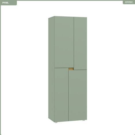 Otitec – Armoire minimaliste H.184 x L.60 x P.42 cm – Bois et ABS – Système push-to-open – Finition mate Aloe/Gris vert