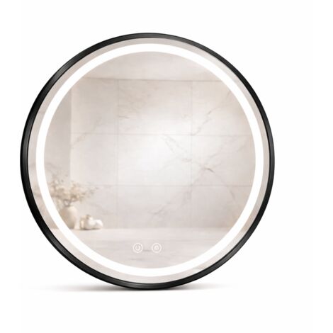 Miroir LED rond - 60 x 60 cm - Double éclairage LED façade et arrière - Noir - CÉLINA (1/5)