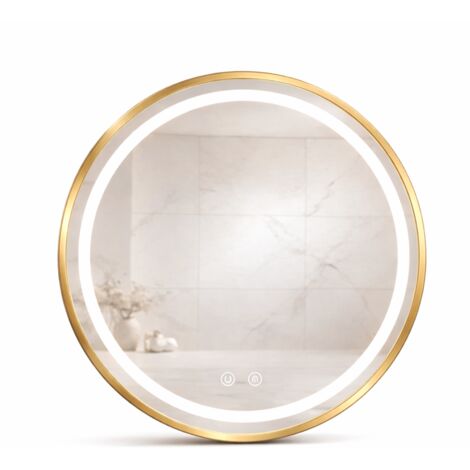 Miroir LED rond - 60 x 60 cm - Double éclairage LED façade et arrière - Or - CÉLINA (1/5)