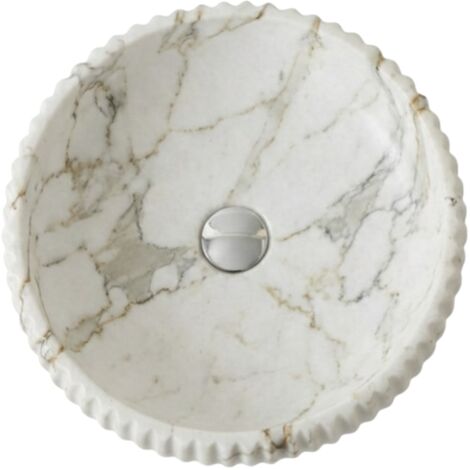 Vasque à poser ronde -42 cm -Marbre mat rainurée -MARVEO (1/5)