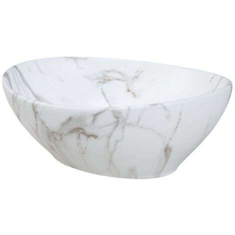 Vasque à poser ovale -40 x 33 cm -Blanc brillant marbre -MARBELIA (1/5)