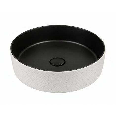 Vasque à poser ronde -36 cm -Gris et blanc effet pierre -KALEO (1/4)