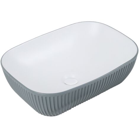Vasque à poser rectangulaire -47 x 33,5 cm -Blanc et rainurée gris -SERENIA (1/4)