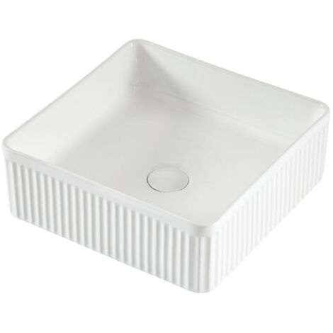 Vasque à poser carrée -37 x 37 cm -Blanc brillant rainuré -CUBELIA (1/5)