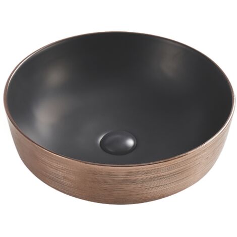 Vasque à poser ronde -41,5 cm -Noir mat et doré texturé -COPRA (1/5)