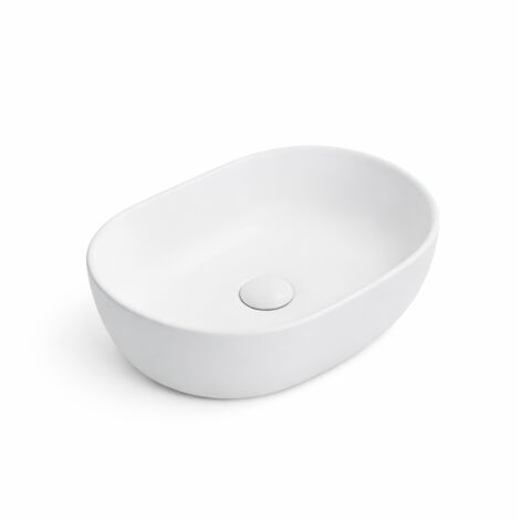Vasque à poser arrondie -48 x 35 cm -Blanc mat -ALINA (1/4)