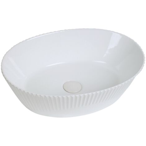 Vasque à poser ovale -49,5 x 34 cm -Blanc brillant rainurée -ISABELLA (1/5)