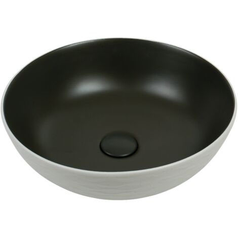 Vasque à poser ronde -39 cm -Gris et blanc effet pierre -KALEO (1/4)
