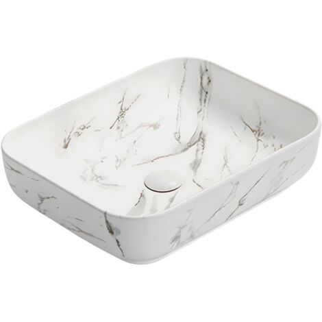 Vasque à poser rectangulaire -50 x 39 cm -Blanc mat marbre -ALABAMA (1/3)
