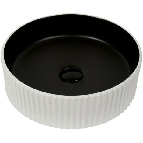 Vasque à poser ronde -40 cm - Gris et blanc effet pierre -KALEO (1/4)