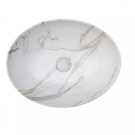 Vasque à poser ovale -52 x 39,5 cm -Blanc mat marbre -SOFIA (1/4)