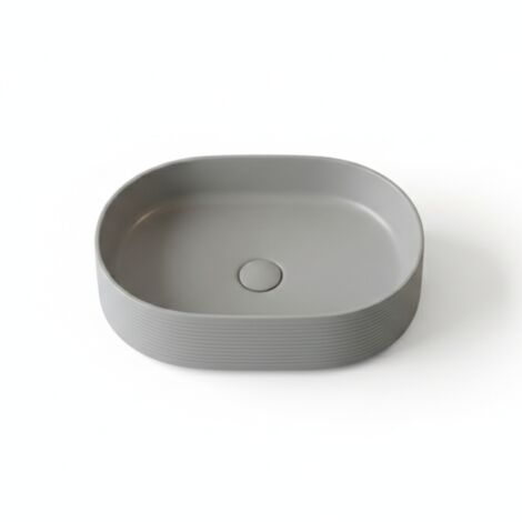 Vasque à poser ovale -60 x 38 cm -Gris et blanc rainurée -MIREA (1/5)