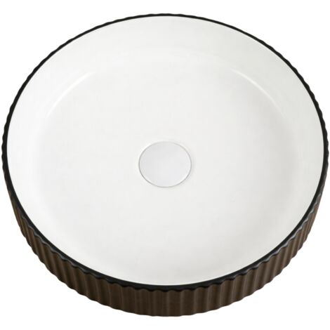 Vasque à poser ronde -40 cm -Blanc et noir rainurée -KAVIO (1/4)