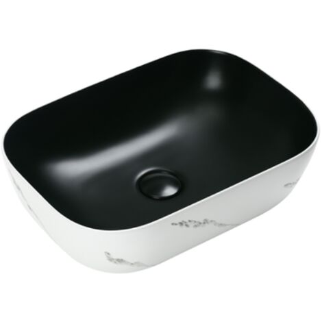Vasque à poser rectangulaire -47 x 33,5 cm -Noir mat et blanc marbré -VALENTINA (1/4)