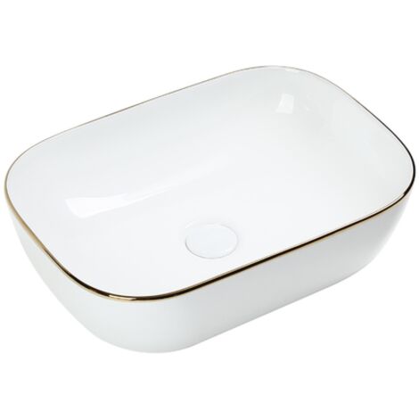 Vasque à poser rectangulaire -45,5 x 32 cm -Blanc brillant détail or -ELVINA (1/5)