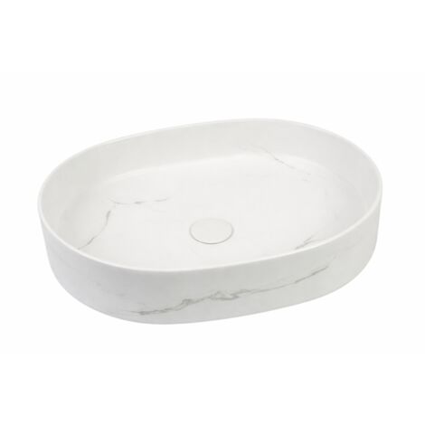 Vasque à poser ovale -50 x 37 cm -Blanc brillant marbre -LYNEA (1/4)