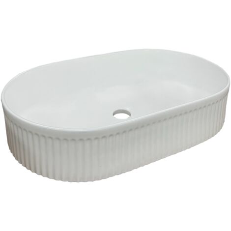 Vasque à poser ovale -57 x 36 cm -Blanc mat rainuré -LUNEA (1/4)