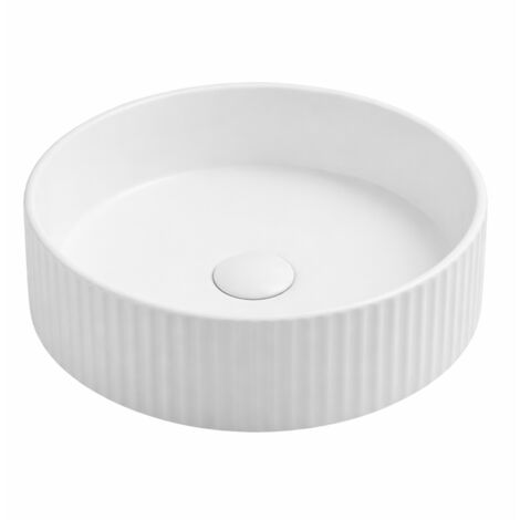 Vasque à poser ronde - 36 cm -Blanc mat rainuré -LUNEA (1/4)