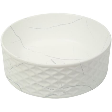 Vasque à poser ronde relief-38 x 38 cm -Blanc mat marbre -SELIA (1/4)