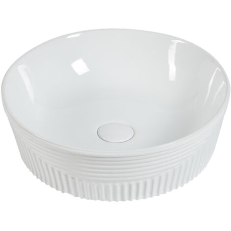 Vasque à poser ronde -40 cm -Blanc brillant rainurée -ELENA (1/4)