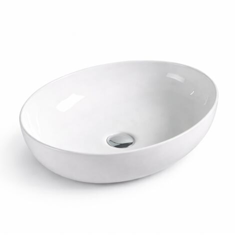 Vasque à poser arrondie -52 x 39,5 cm -Blanc brillant -ELORA (1/4)