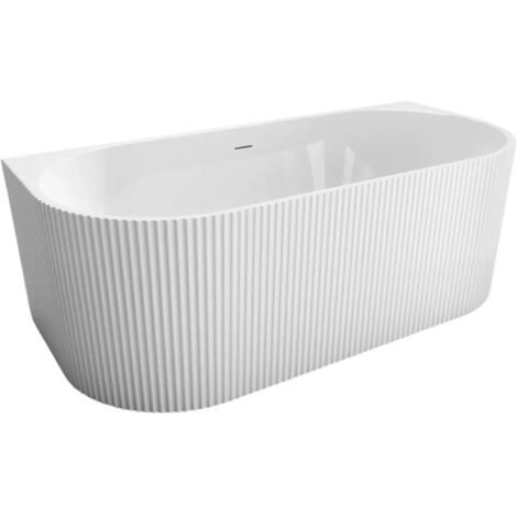 Baignoire ilot - 170 x 75 cm - Blanc brillant rainure avec bonde cuivre - BELLA (1/5)