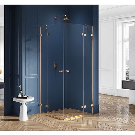 Cabine de douche 100x110cm 2 portes pivotantes,BALI GOLD BRUSHED, doré brossé,acces d'angle (1/5)