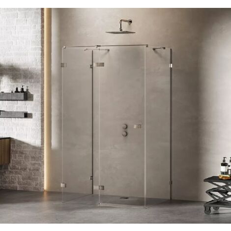 Cabine de douche inox brossé gauche 110x100 pivotante CARAIBES GUNMETAL BRUSHED , accès de face (1/5)