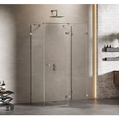 Cabine de douche inox brossé droite 120x90 pivotante CARAIBES GUNMETAL BRUSHED , accès de face (1/5)
