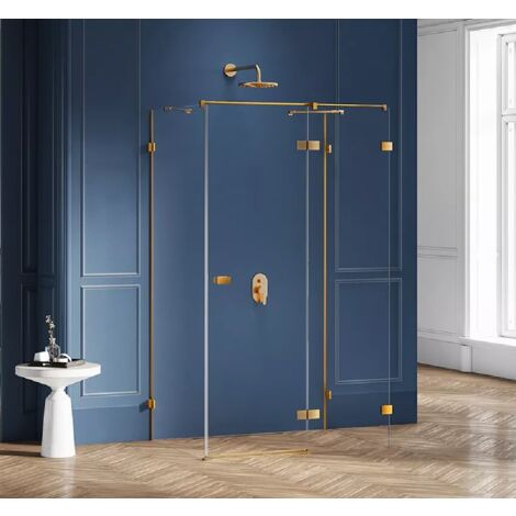 Cabine de douche doré brossé droite 80x70 pivotante BALI GOLD BRUSHED , accès de face (1/5)