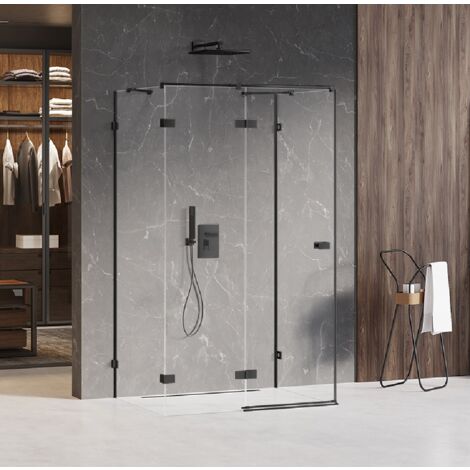 Cabine de douche noire gauche 120x70 pivotante BORA BORA BLACK , accès de face (1/5)