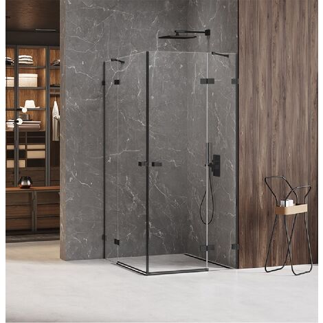 Cabine de douche 120x90cm 2 portes pivotantes,BORA BORA BLACK, noir,acces d'angle (1/5)