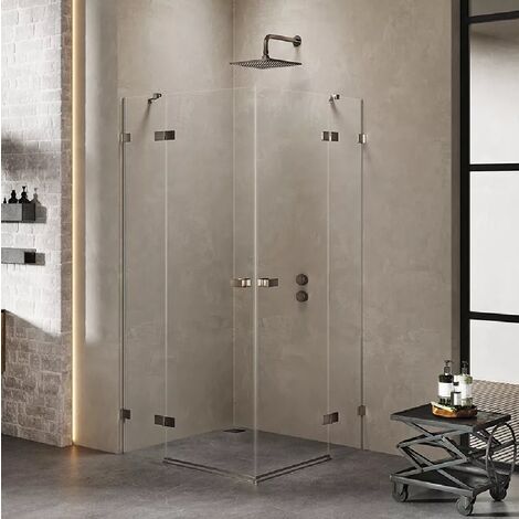 Cabine de douche 100x90cm 2 portes pivotantes,CARAIBES GUNMETAL BRUSHED, inox brossé,acces d'angle (1/5)
