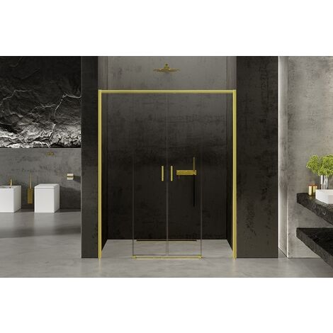 Porte de douche doré 190 cm, coulissante, 4 volets KAPRI GOLD (1/5)