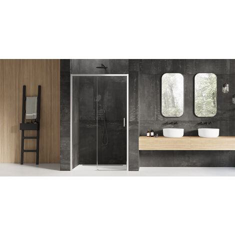 Porte de douche chrome 130 cm coulissante droite 2 volets IBIZA CHROME, (1/5)