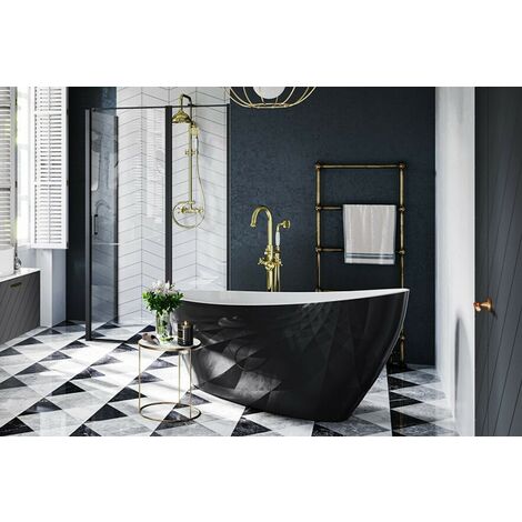 Baignoire îlot noir brillant avec bonde blanc KEYA 165x70