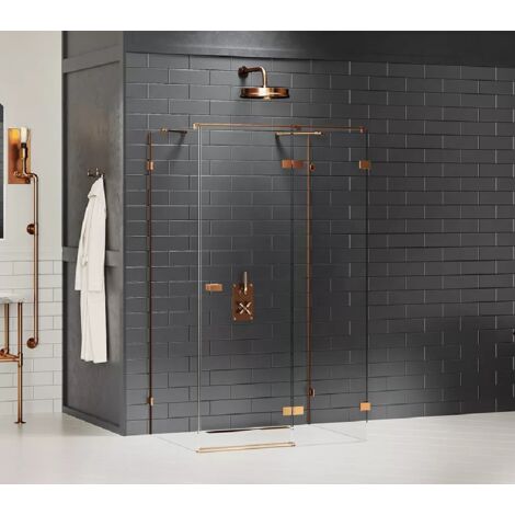 Cabine de douche cuivre brossé droite 110x80 pivotante TAHITI COPPER BRUSHED , accès de face (1/5)