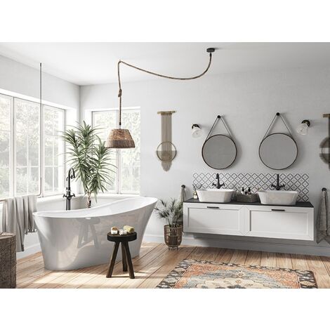 Baignoire îlot blanc brillant avec bonde graphite CALIMA 170x74